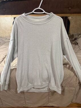 aerie Light Gray Waffle-Knit Long-Sleeve Top